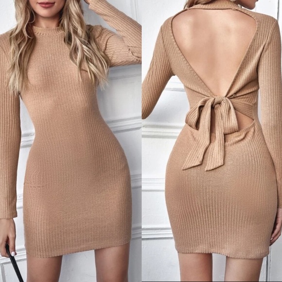 Ribbed backless bodycon dress burgundy - Picture 3 of 14